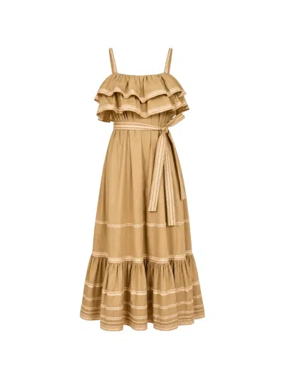 Ulla Johnson Lucian Ruffled Waist-tie Midi Dress In Brown