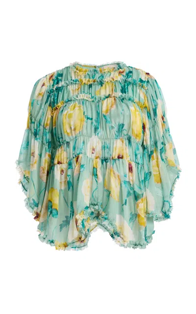 Ulla Johnson Lucile Silk Ruffle Blouse In Green