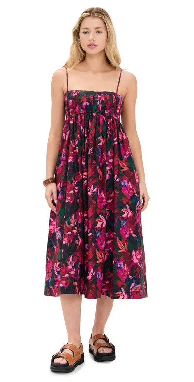 Ulla Johnson Lucille Gathered Floral-print Cotton-poplin Midi Dress In Hibiscus