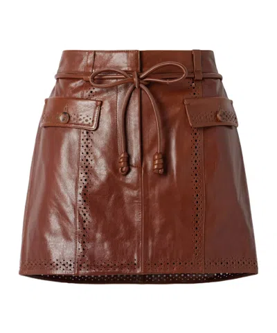 Ulla Johnson Luna Belted Laser-cut Leather Mini Skirt In Brown