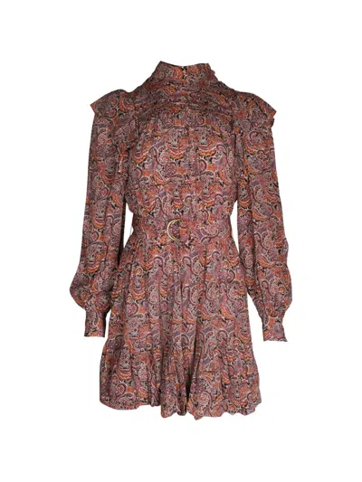 Pre-owned Ulla Johnson Luna Long-sleeve Ruffled Silk Mini Dress In Red