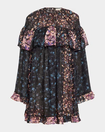 Ulla Johnson Lune Floral Silk Mini Dress In Black
