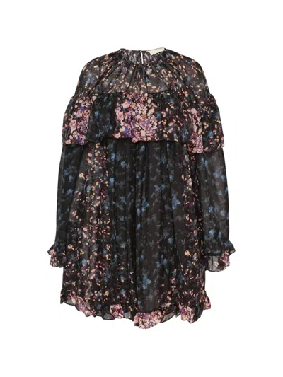 Ulla Johnson Lune Floral-print Silk Flared Mini Dress In Black
