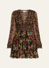 Ulla Johnson Lya Floral Silk Tiered V-neck Mini Dress In Cosmic