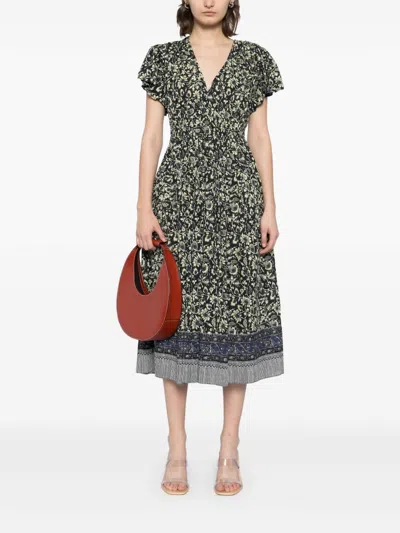 Ulla Johnson Lyria Flutter-sleeve Floral Midi Dress In Raven