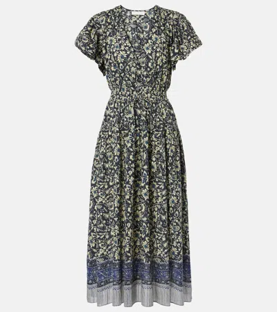 Ulla Johnson Lyria Floral Cotton-blend Midi Dress In Raven