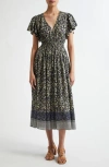 Ulla Johnson Lyria Floral Cotton-blend Midi Dress In Raven