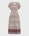 Ulla Johnson Lyria Flutter-sleeve Floral Midi Dress In Animal Print