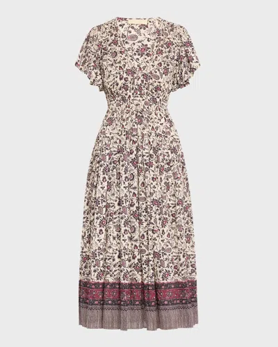 Ulla Johnson Lyria Flutter-sleeve Floral Midi Dress In Animal Print