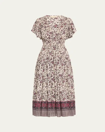 Ulla Johnson Lyria Flutter-sleeve Floral Midi Dress In Cosmos