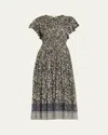 Ulla Johnson Lyria Flutter-sleeve Floral Midi Dress In Raven