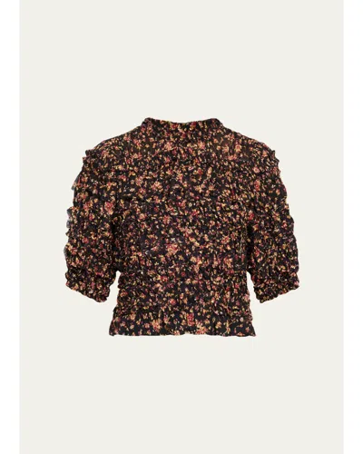 Ulla Johnson Mabel Short-sleeve Silk Top In Black