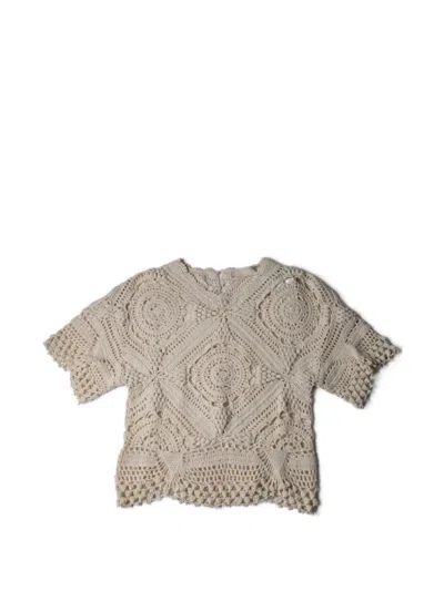 Ulla Johnson Maddalena Short-sleeve Crochet Top In Neutral