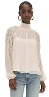 Ulla Johnson Magdalena Silk Smocked Long Sleeve Blouse Chantilly In Neutral