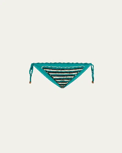 Ulla Johnson Maia Striped Crochet Bikini Bottoms In Lagoon Stripe
