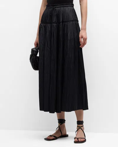 Ulla Johnson Malia Pleated Drawstring Maxi Skirt In Noir