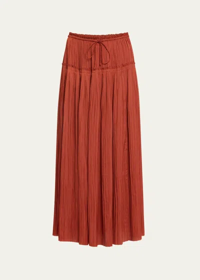 Ulla Johnson Malia Pleated Drawstring Maxi Skirt In Red