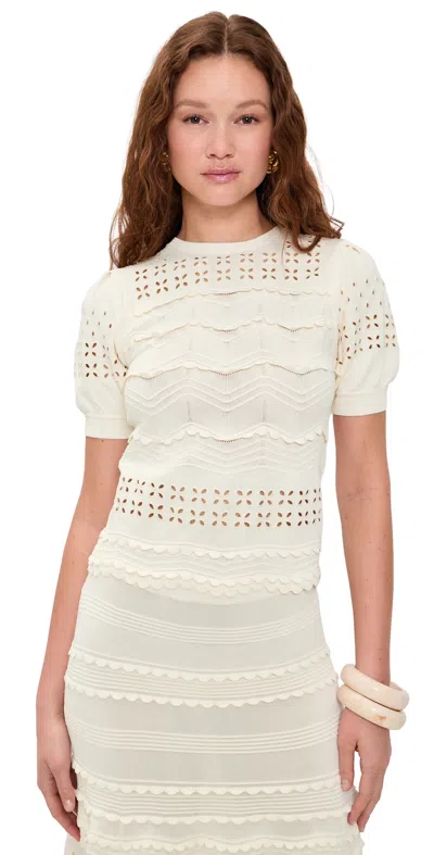 Ulla Johnson Marcelena Eyelet Knit Top Cowrie In White