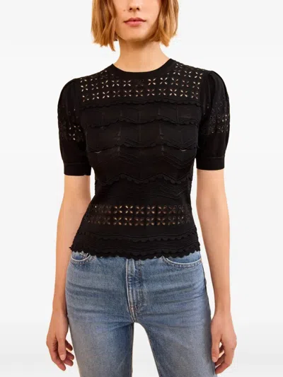Ulla Johnson Marcelena Eyelets-detail Ruffled Top In Black