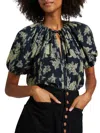 Ulla Johnson Marcelena Floral Tieneck Blouse In Minuit