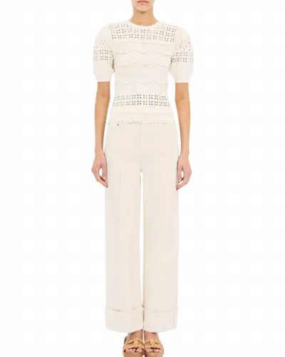 Ulla Johnson Marcelena Stripe Eyelet Knit Short Sleeve Top In Cowrie In White