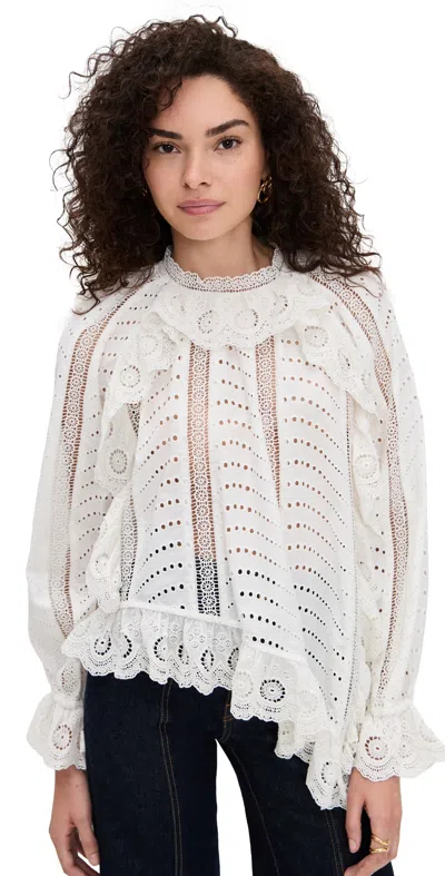 Ulla Johnson Marcella Asymmetrical Long Sleeve Blouse Pristine In White