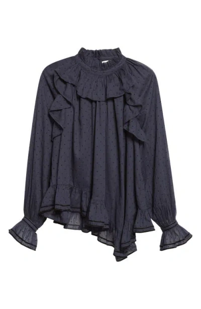 Ulla Johnson Marcella Clip Dot Ruffle Top In Black