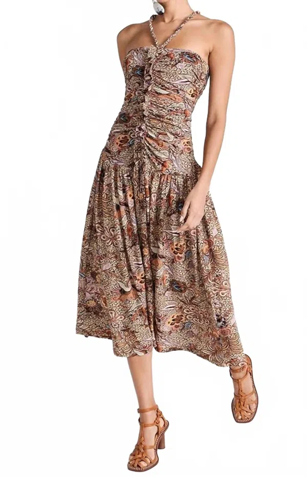Ulla Johnson Marcella Midi Halter Dress In Wheat Flower In Brown | ModeSens
