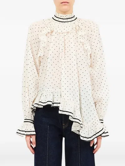 Ulla Johnson Marcella Polka-dot Ruffled Blouse In Pink