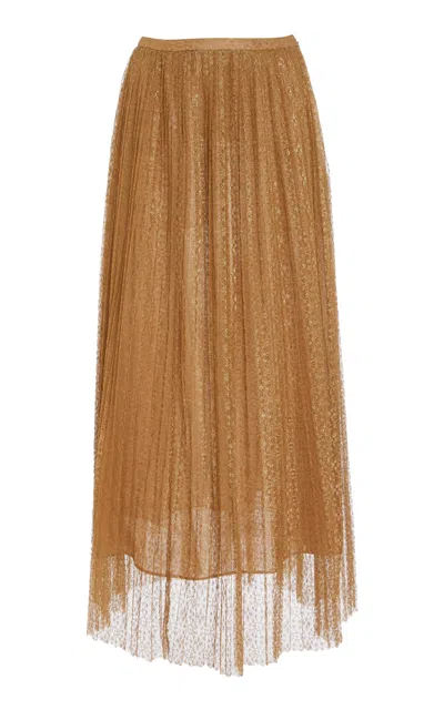 Ulla Johnson Maren Pleated Metallic Lace Skirt In Gold