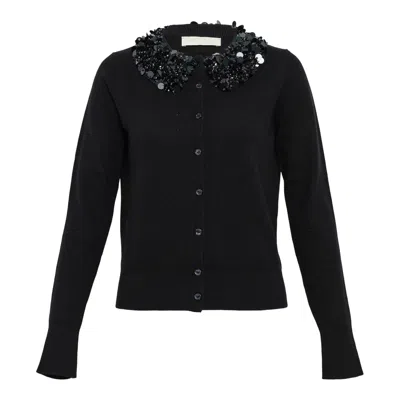 Ulla Johnson Margaux Embroidered Cashmere Cardigan In Black