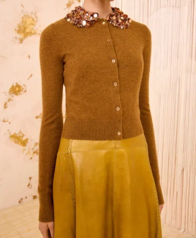 Ulla Johnson Margaux Embroidered Cashmere Cardigan In Brown