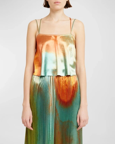 Ulla Johnson Mari Printed Satin Strappy Crop Top In Desert Topaz | ModeSens