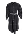 Ulla Johnson Maria Belted Topstitched Midi Dress In Black Cotton In Black