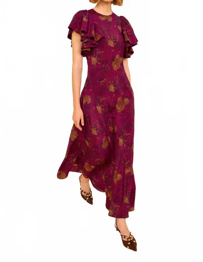 Ulla Johnson Mariam Silk Bias Cut Flutter Sleeve Maxi Dress In Peony In Red