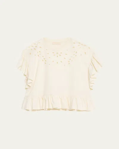 Ulla Johnson Mariana Embroidered Flutter-sleeve Top In Neutral