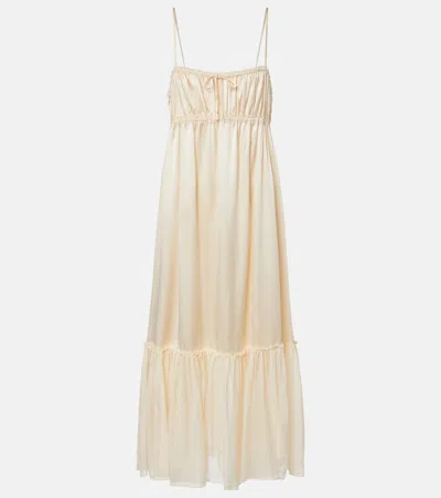 Ulla Johnson Marielle Ruched Silk Midi Dress In Neutral