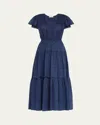 Ulla Johnson Marika Tiered Short-sleeve Midi Dress In Midnight