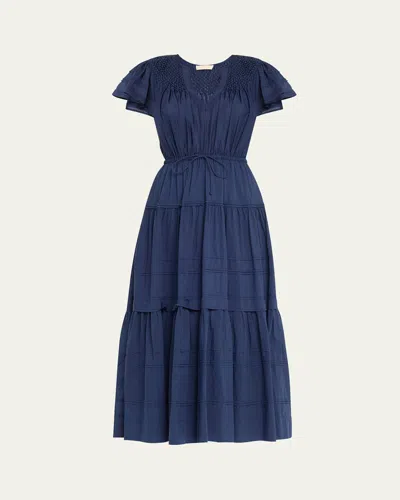 Ulla Johnson Marika Tiered Short-sleeve Midi Dress In Midnight