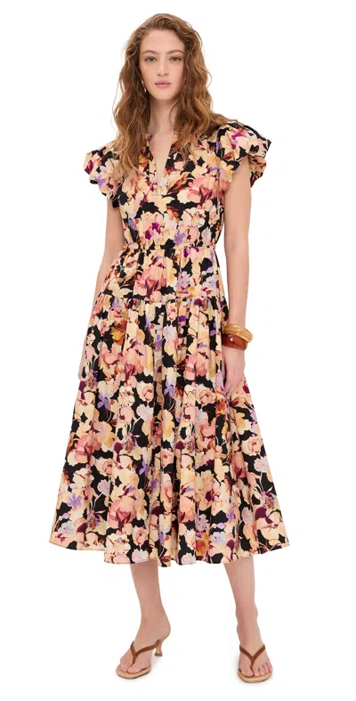 Ulla Johnson Marin Cotton Midi Dress Night Bloom In Multi