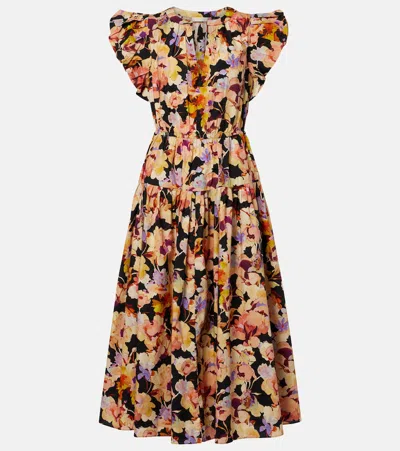 Ulla Johnson Marin Floral Cotton Poplin Midi Dress In Multi