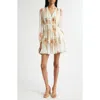 Ulla Johnson Maris Mixed Print Long Sleeve Silk A-line Dress In Neutral