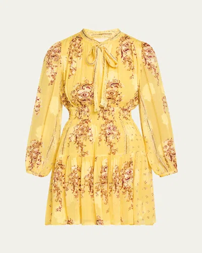 Ulla Johnson Maris Necktie Long-sleeve Mini Dress In Yellow