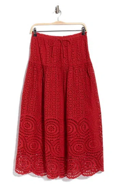 Ulla Johnson Marlie Embroidered Eyelet Cotton Midi Skirt In Red