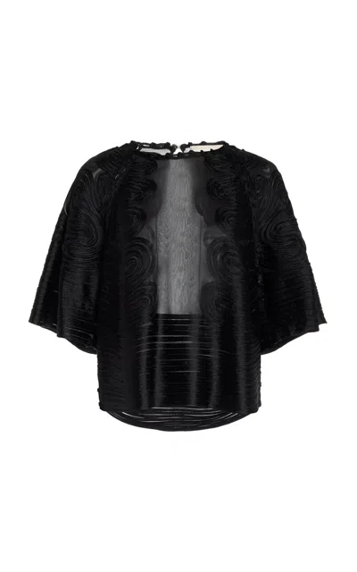 Ulla Johnson Marlo Ribbon-embroidered Silk Top In Black