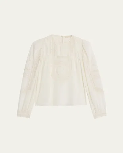 Ulla Johnson Marlowe Embroidered Long-sleeve Blouse In White