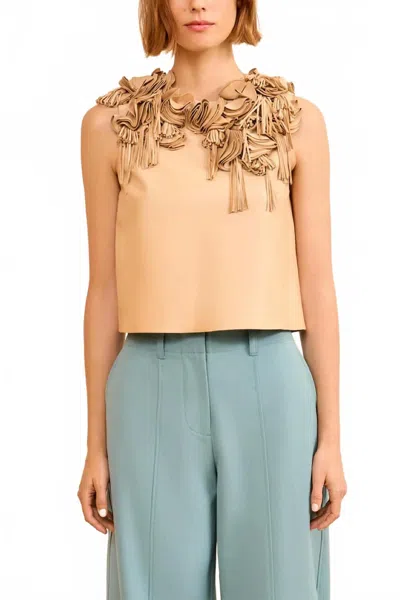 Ulla Johnson Marlowe Floral Applique Leather Top In Alabaster In Brown