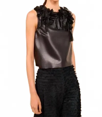 Ulla Johnson Marlowe Foral Applique Leather Top In Noir In Black