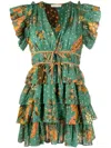 Ulla Johnson Marni Floral-print Ruffled Minidress In Green