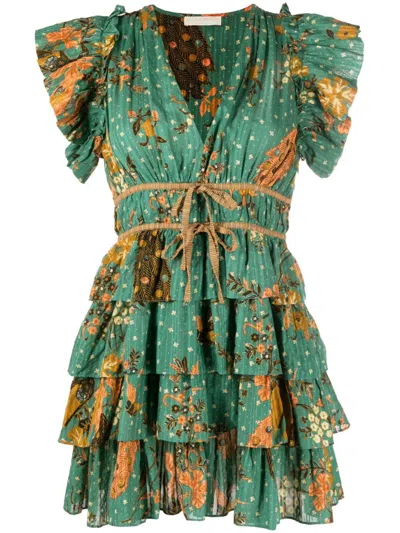 Ulla Johnson Marni Floral-print Ruffled Minidress In Green